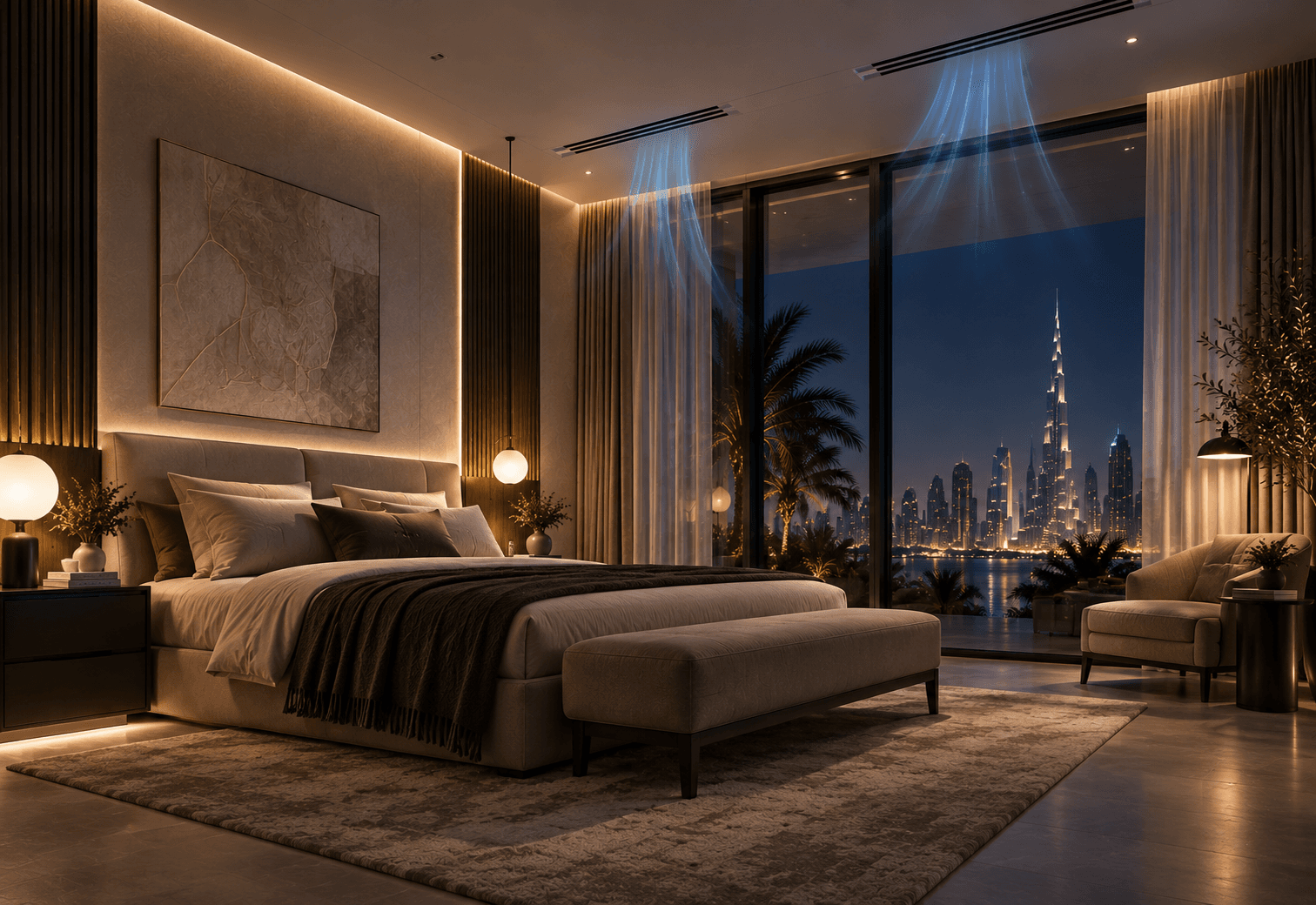 Comfortable bedroom climate environment at night