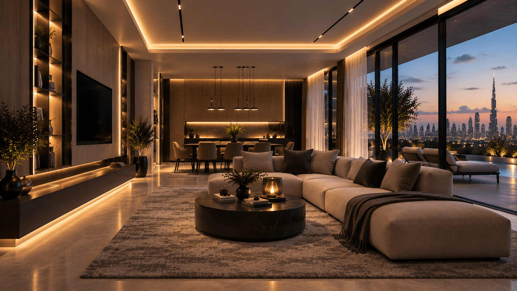 Luxury interior with integrated smart lighting