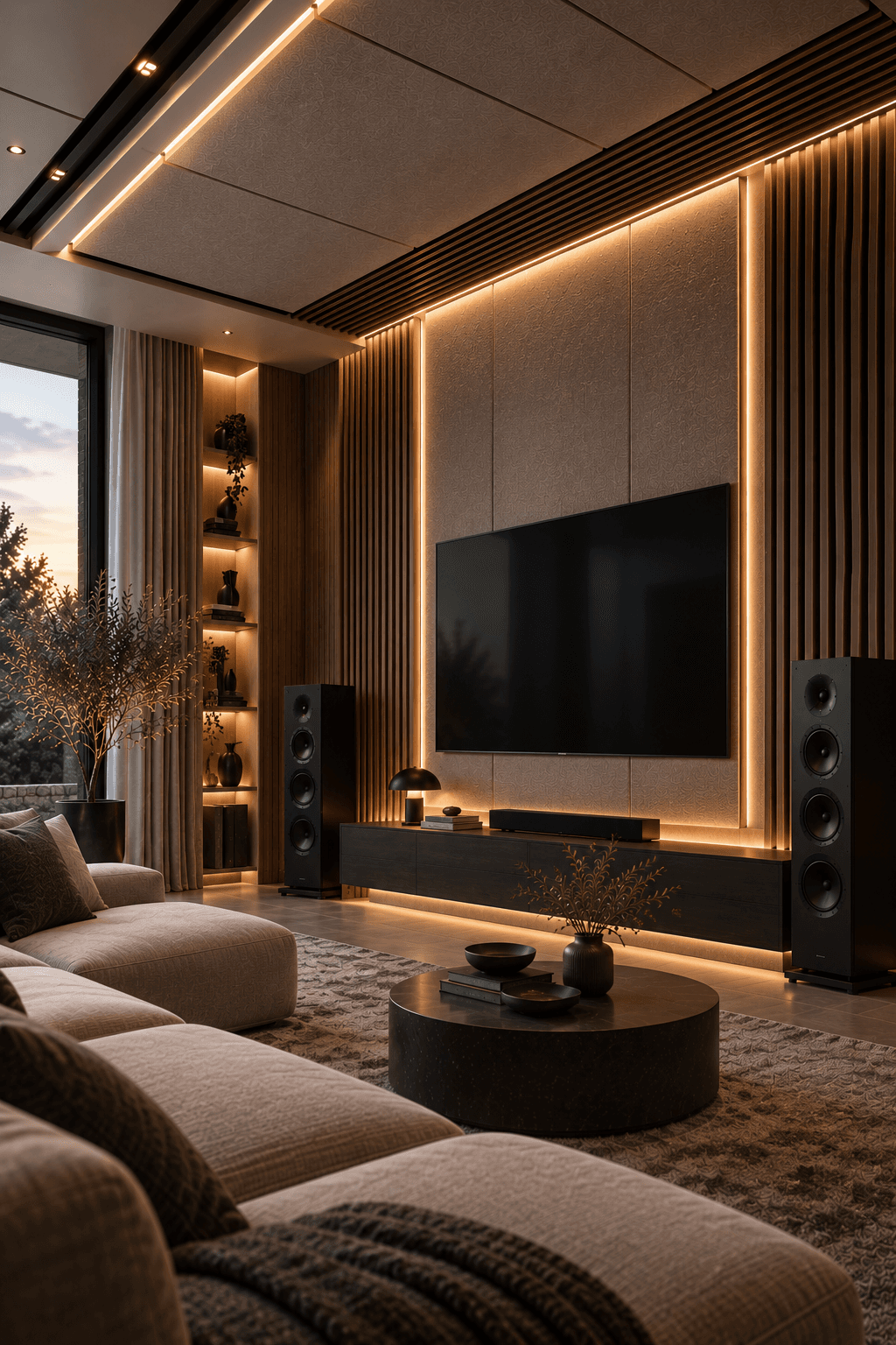 Interior with integrated acoustic treatment