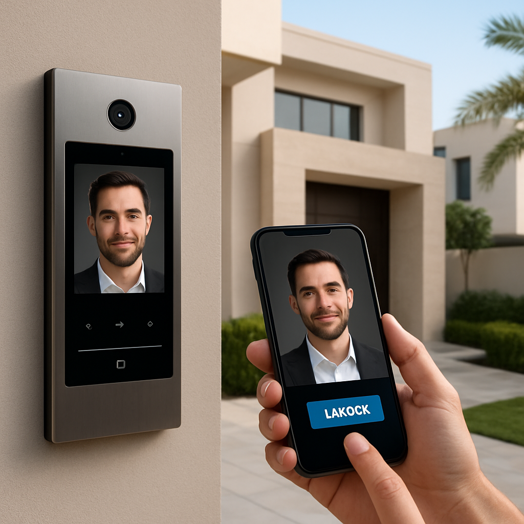 Video intercom system at a modern Dubai villa entrance